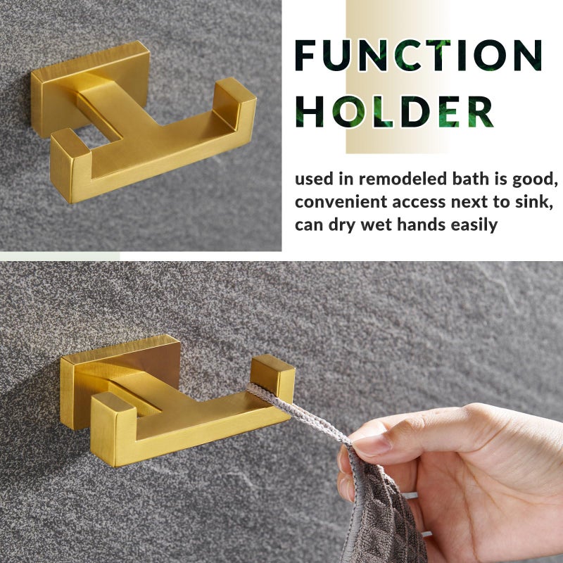 APLusee Double Robe Towel Hook Brushed Gold, 304 Stainless Steel Bathroom Hand Towel Holder, Clothes Wall Hanger for Toilet Kitchen Cabinet - Image 3